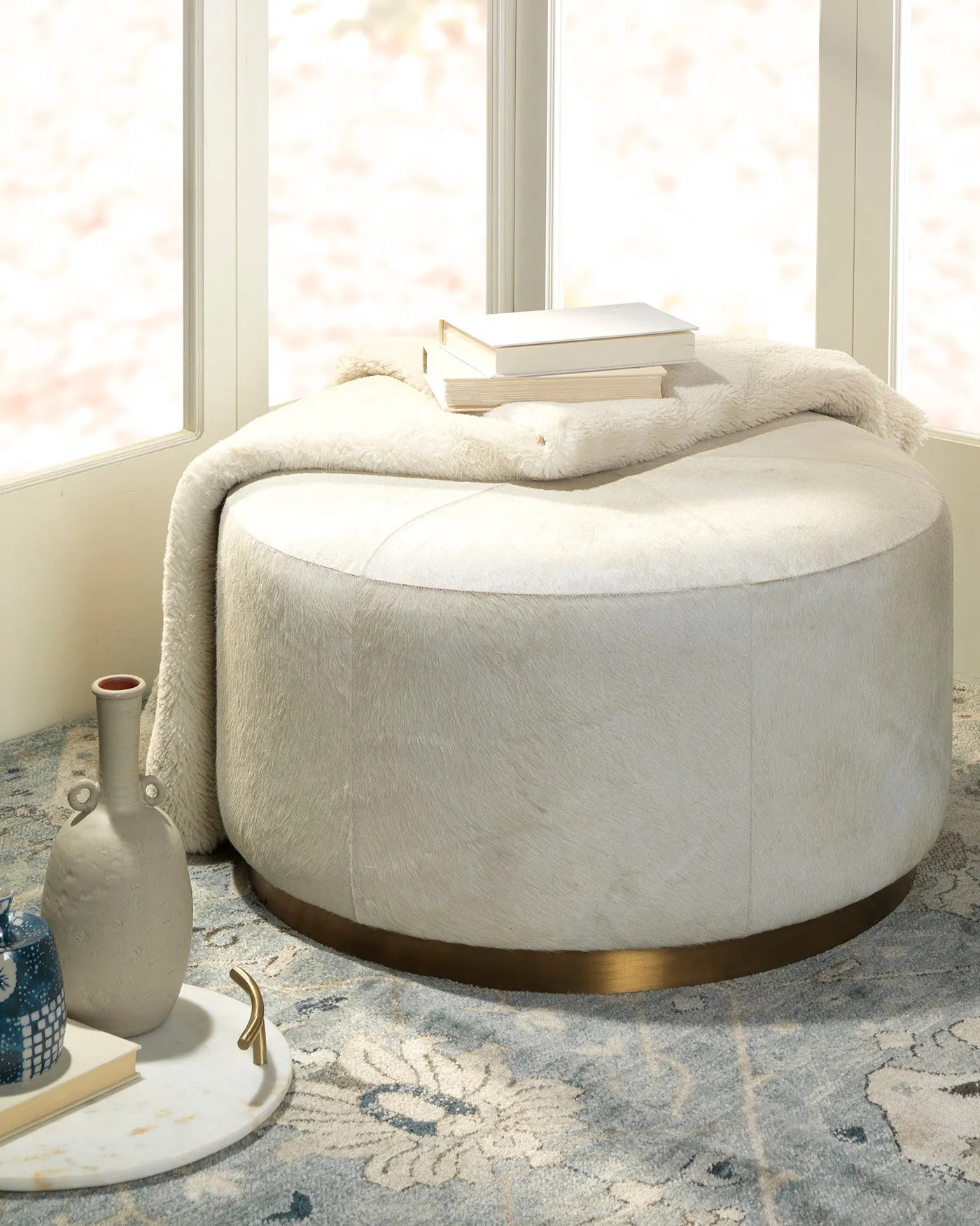 Thackeray Round Pouf White - Large