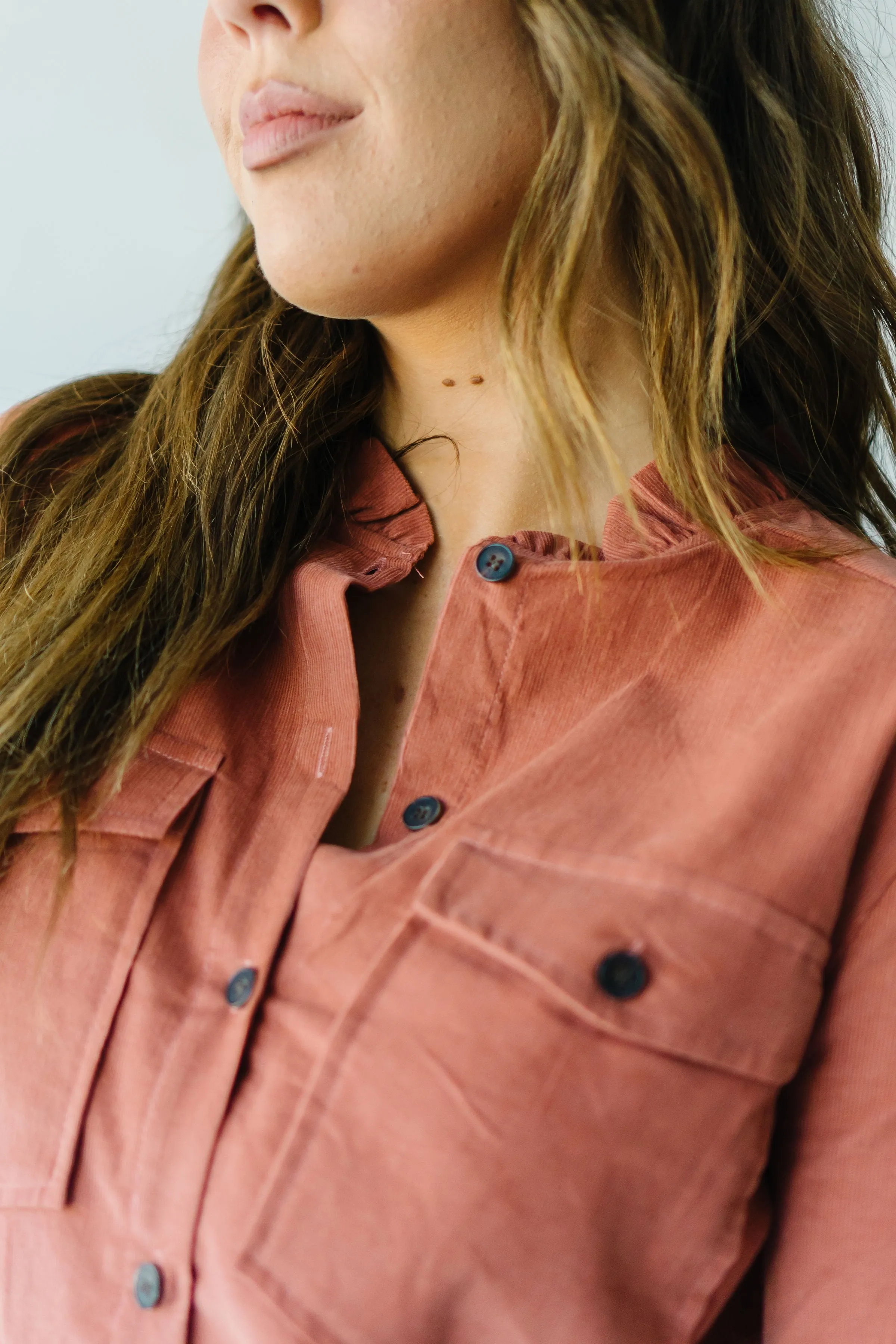 The Alexia Ruffle Collar Shacket in Rust