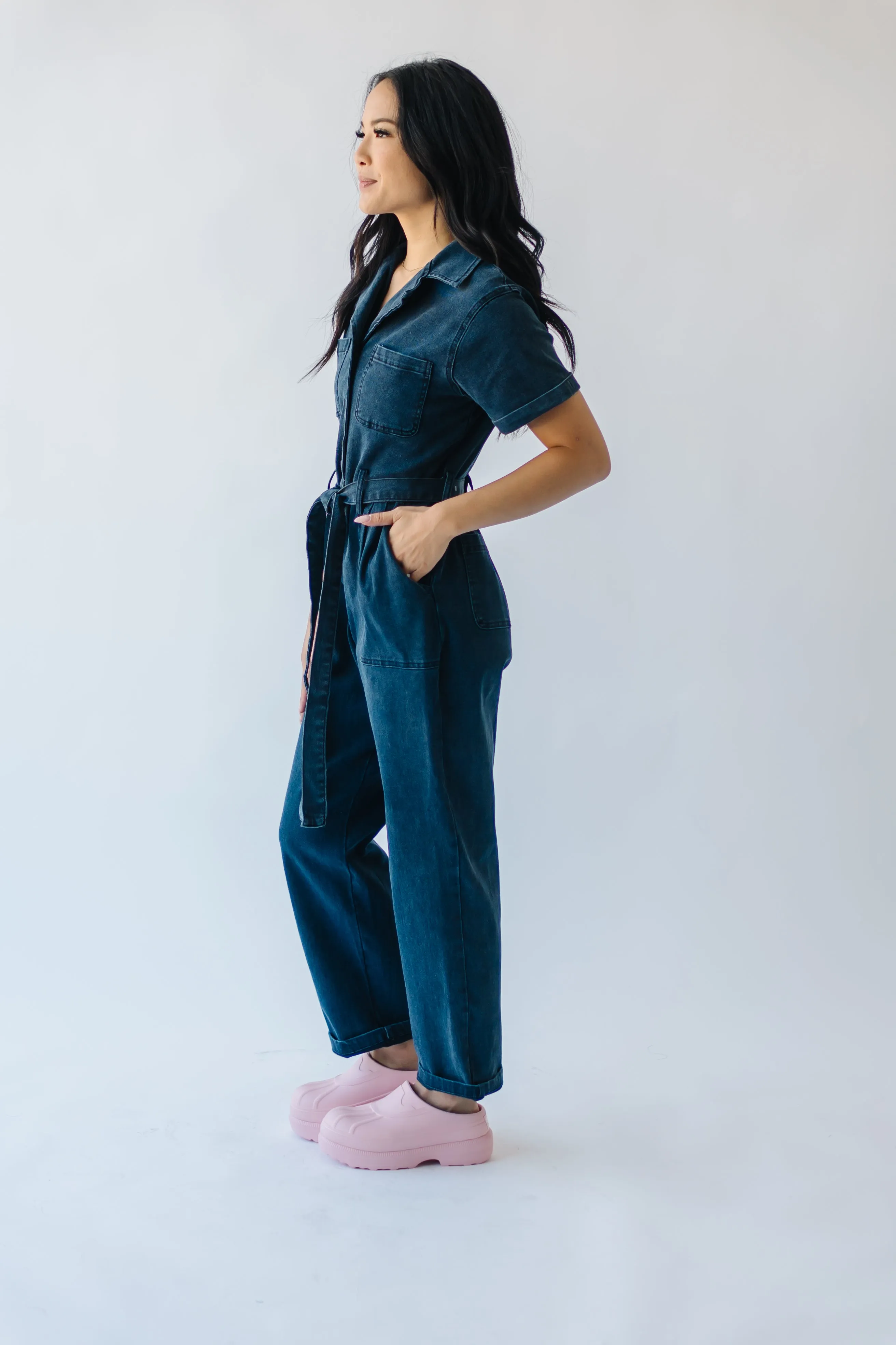 The Fleming Tie Denim Jumpsuit in Black