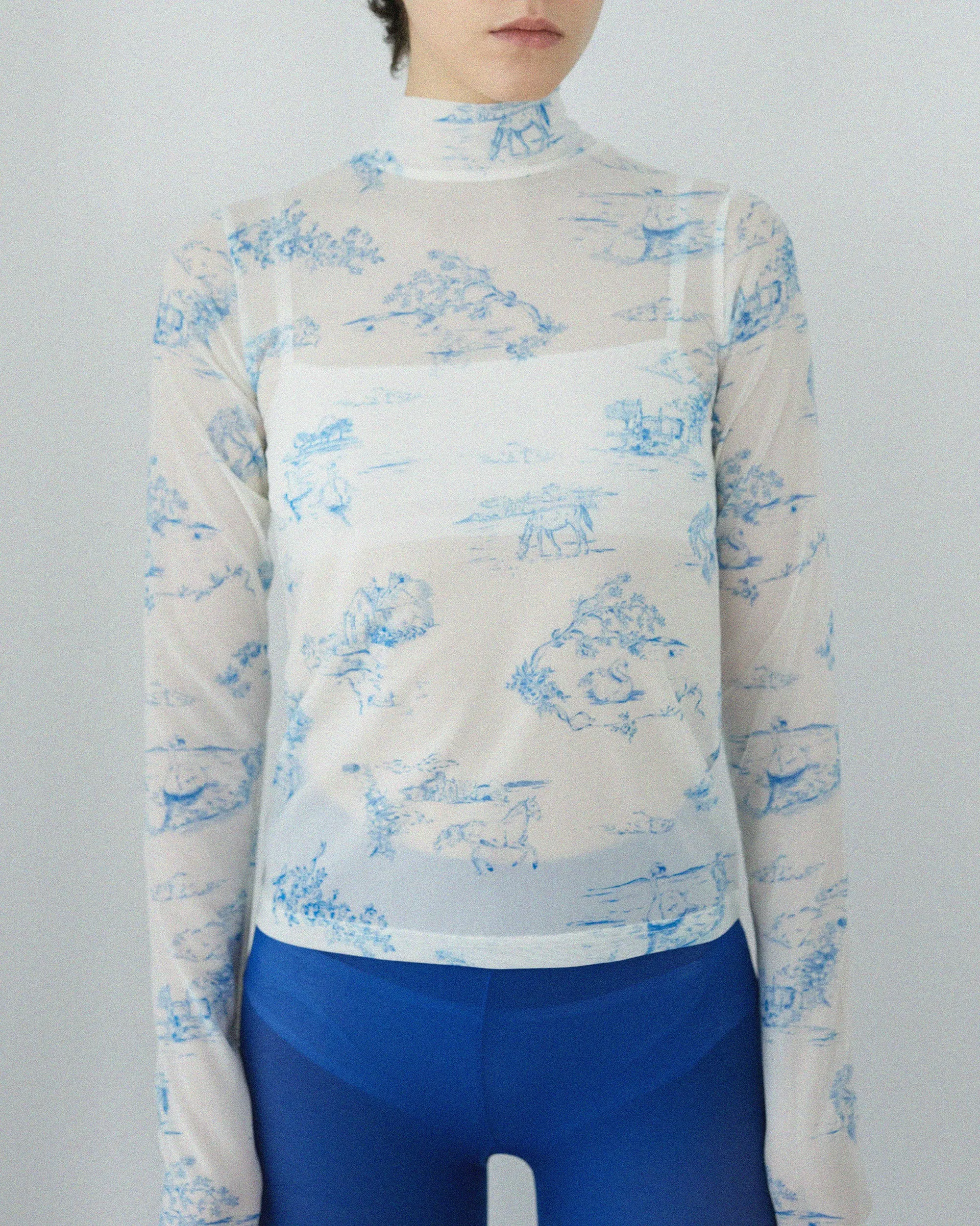 Toile de Jouy see-through tops (High neck)