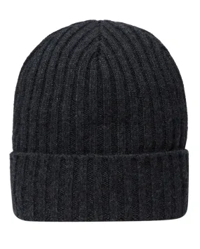 Unisex Chunky Ribbed Cashmere Hat Dark Charcoal Grey