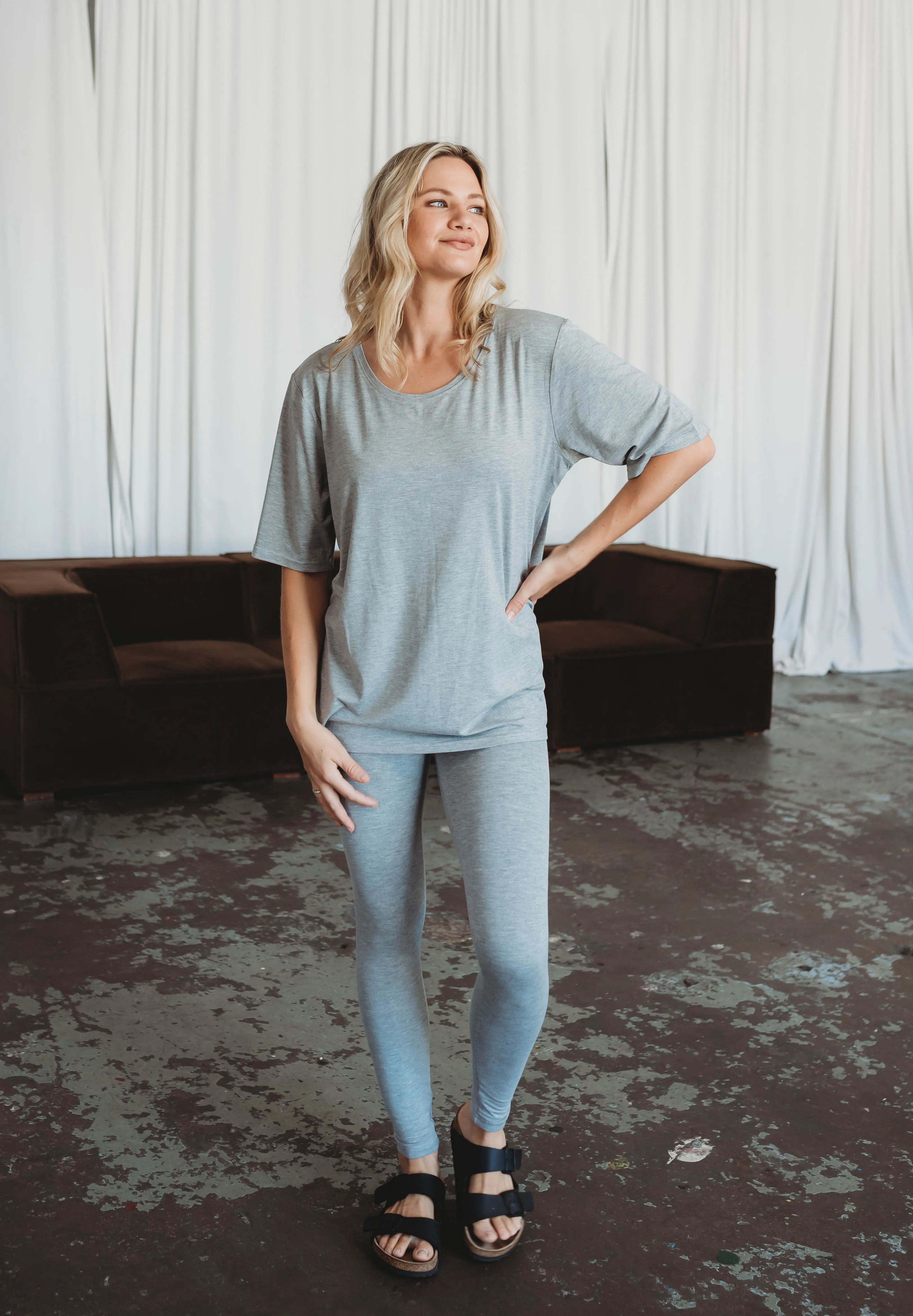 Women's Oversized Bamboo Tee - Grey