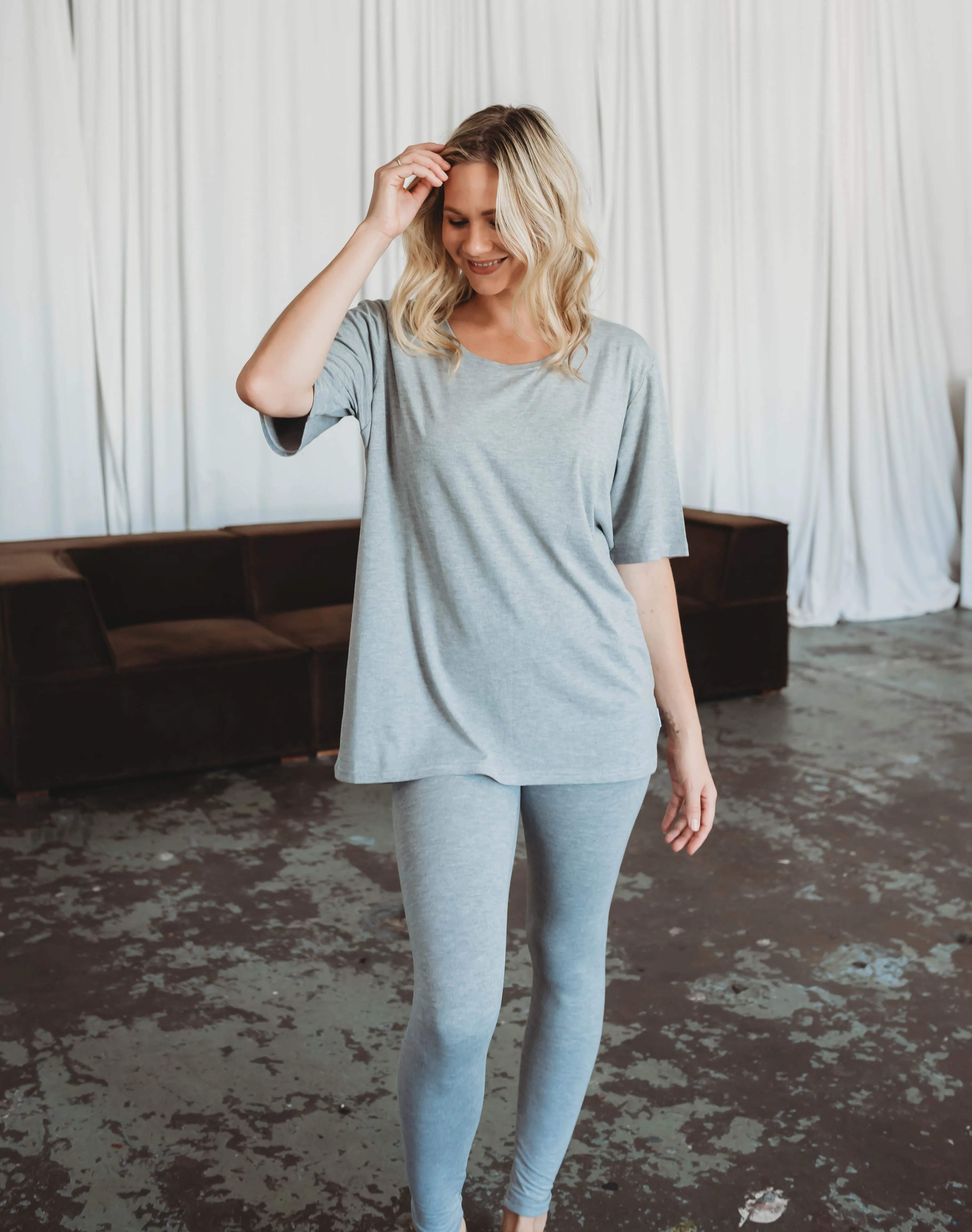 Women's Oversized Bamboo Tee - Grey