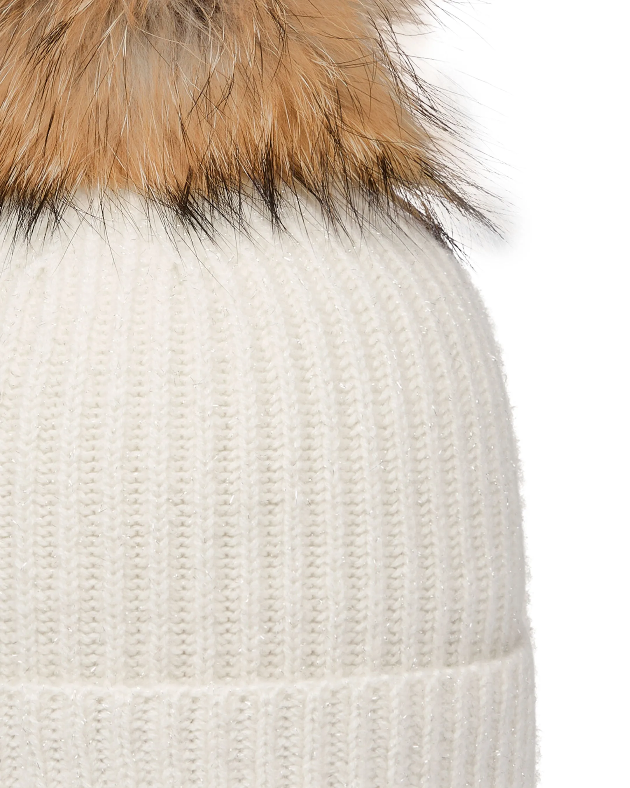 Women's Ribbed Cashmere Hat With Lurex And Detachable Pom Snow Grey Sparkle